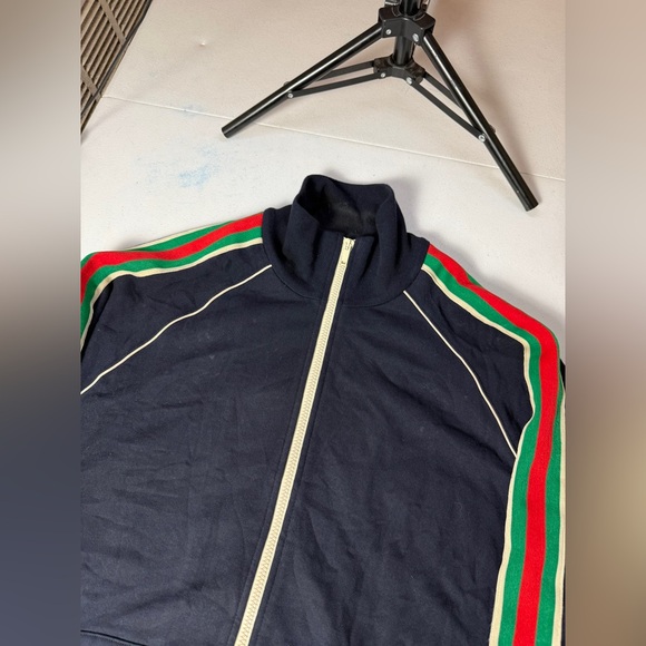 Gucci Navy Armband Signature Zip-up Uniform Sweater Sz XXL lot - Picture 10 of 13